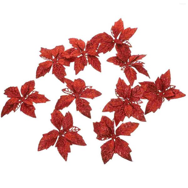 Flores decorativas 10 PCs Artificial Xmas Glitter Poinsettia Christmas Onion Powder