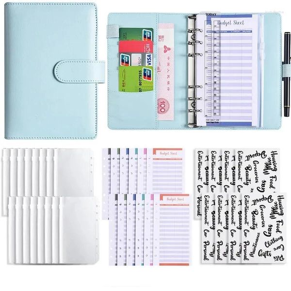 Notizbuch A6 PU Leder Bargeldumschlag Budget Binder Umschläge System Set Taschen Geldsparungsrechnung Organizer