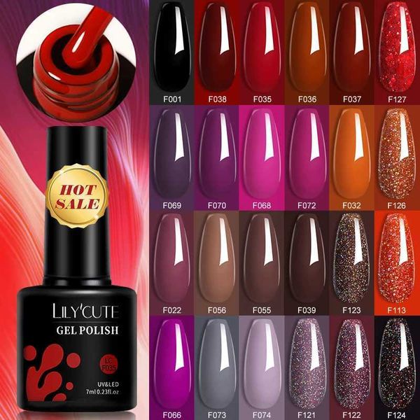 Esmalte lilycute 7ml roxo vermelho gel esmalte de unha art manicure Manicure Off do LED UV Gel Varnish Semi Permanente Matte Top Coat Esmalte Y240425