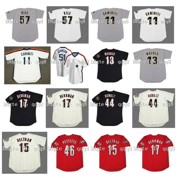 Kob Vintage 2000 Houston Baseball Jersey 11 Ken Caminiti 13 Billy Wagner 17 Lance Berkman 44 Roy Oswalt 46 Andy Pettitte 51 Randy Johnson 57