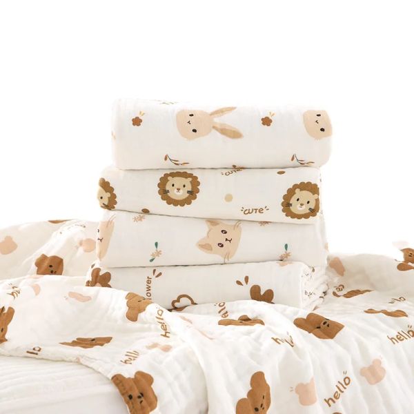 Set 4 strati Musline Swaddle coperta garza di cotone stampato estate roba da bambino Copriva asciugamano da bagno per bambini