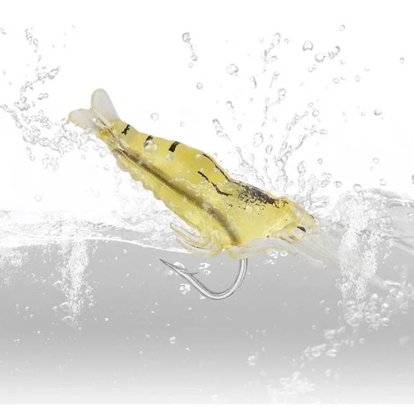10 adet aydınlık karides silikon yapay yem simülasyonu kancalarla yumuşak karides, balık tutma takımı cazibesi sazan