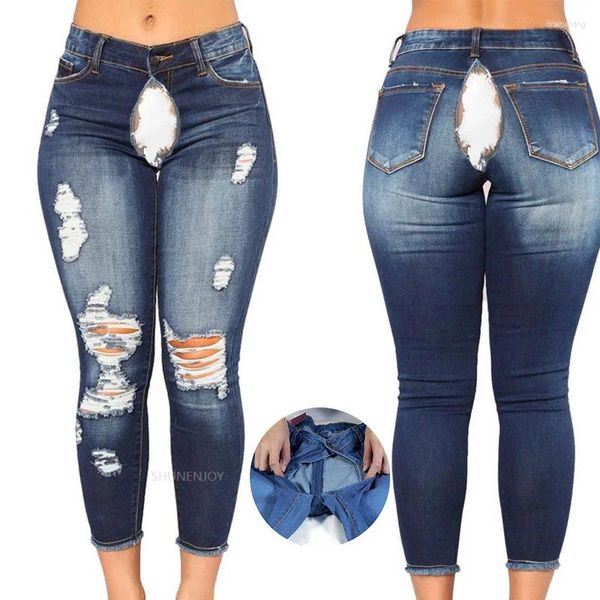 Calça jeans feminina invisível calças de assento aberto Moda Ripped Women Trouspers Ladies Clothing Summer Summer Sale ao ar livre sexo