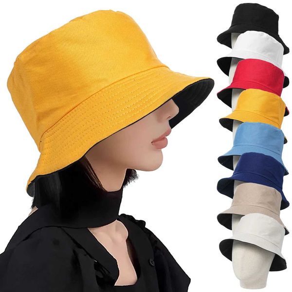 Breite Krempelnhüte Eimerhüte Neue Unisex Baumwollschale Hut Doppelseitiger Frauen Sommer Sonnenschutz Panama Herren Outdoor Fisherman Beach Hut Boonie Sunhat 240424