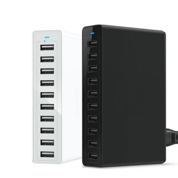 Chargers 10 portas USB Estação de carregador de carga rápida Dock com cabo 50W US au uk kr plug para iphone ipad pc kindle multi USB carregador