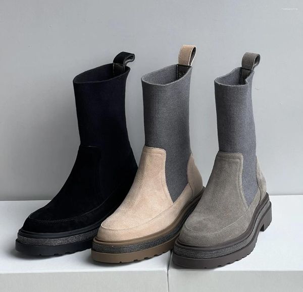 Inverno feminino de botas com barra decoração de corda de borracha sola moderna feminina 2024 b/c