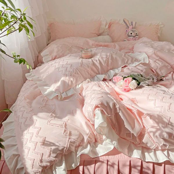 Set Ins Princess Rosa lettiera rosa Set grazioso lettino a letti a letti lavati in cotone a letto GIFLE COPERCHIO COPERCHI