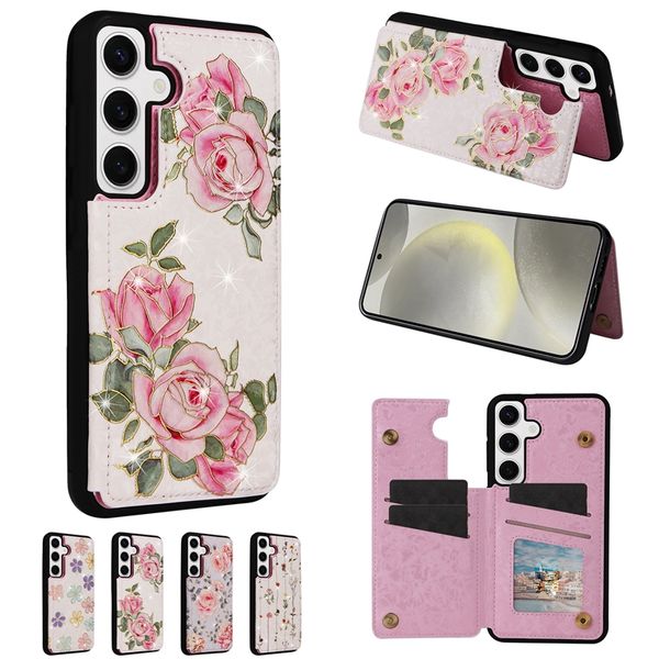 S24 Flower Card Pocket PU PETH CASSE PER SAMSUNG S24 Ultra S23 Plus S22 S21 Fe Fashi