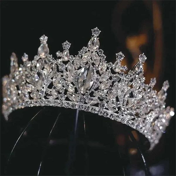 Cabelo de casamento Jóias Diezi Coréia de luxo Drop Silver Color Tiara Crown for Bridal Women Girls Wedding Party Hair Dress Jewelry D240425