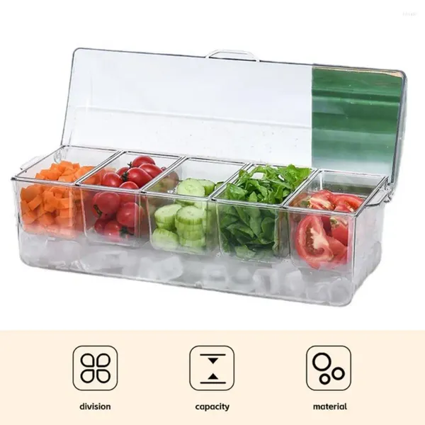 Bottiglie di stoccaggio insalata contenitore trasparente frigo staccabile scatola di ghiaccio con coperchio 5 compartimenti verdure per picnic