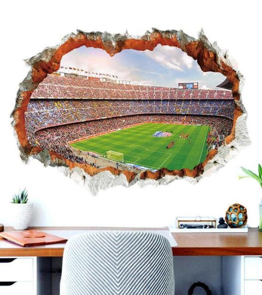 Kırık Duvar 3d Futbol Field Duvar Etiketleri Çocuklar İçin Bebek Odaları Yatak Odası Ev Dekorasyon Duvar Poster Futbol Sticker Sanat Sanat Çıkartmaları y088669611