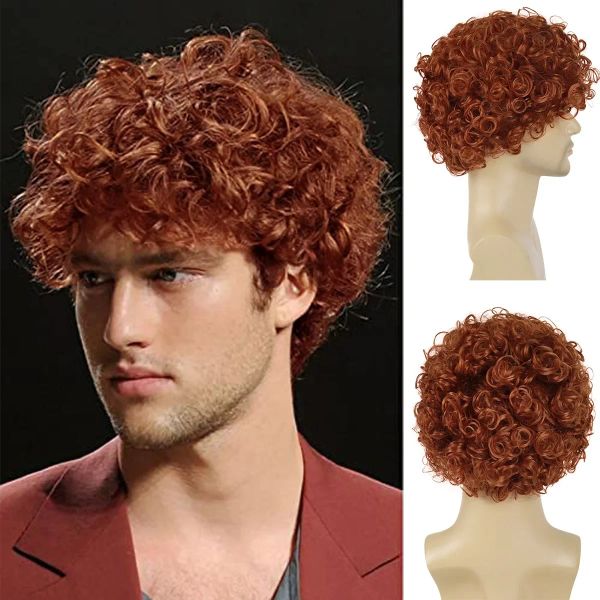 Wigs Gnimegil Synthetic Men's Wig Curly Curly Red Red Hair Wigs с челкой парики копализация высококачественная прическа для карнавальных костюмов Joker Joker