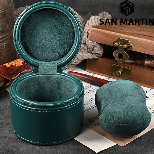Подушка Сан -Мартин Кожаная часовая коробка Antipl Travel Box Fashion Luxury Green Blue Black Hate Gift Box с подушкой