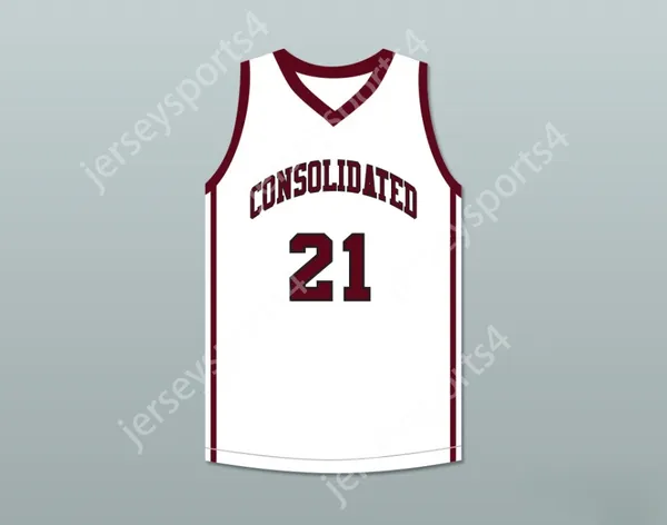 Custom Nay Mens Youth/Kids Player 21 AM Consolidated High School Tigers White Basketball Jersey Top Top S-6XL Cucite S-6XL