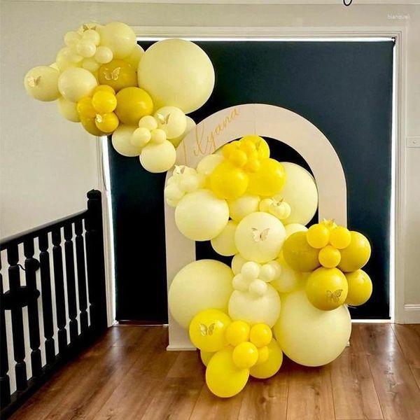 Parti Dekorasyonu 89pcs Pastel Sarı Balonlar Kemer Çelenk Kiti Vaftiz Kızları için Dekorasyonlar 1. Doğum Günü Düğün Gelin Bebek Duş Olmak