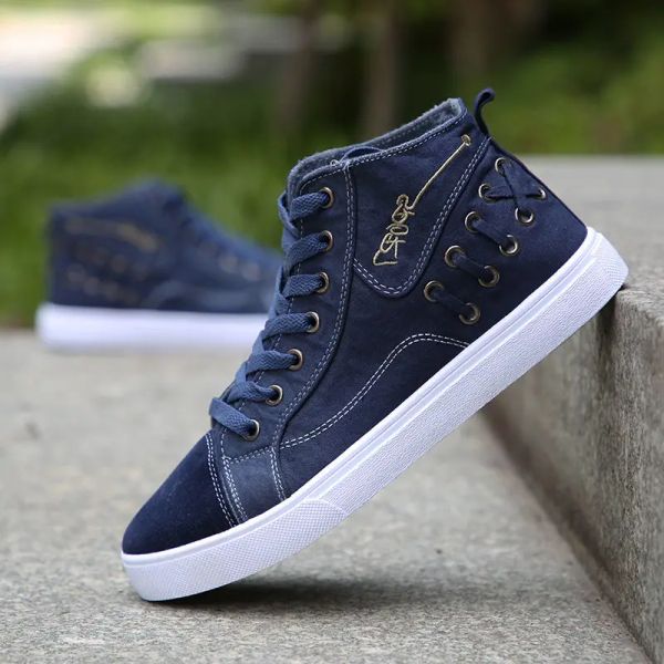 Stivali classici vulcanizzano scarpe tela per uomini sneaker blu navy con studenti di alto top boytop scarpe da trekking da uomo