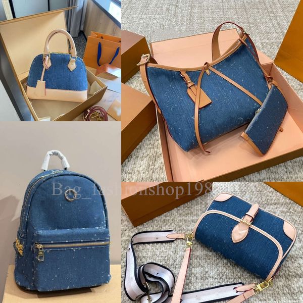 BASSA DESIGNER DONNE Crossbody Cowboy Denim Spalla Borsetta zaino Speedbag Blue Denim Classic Flower Fashion Trend Bag Borse Borsa da viaggio