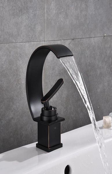 Beckenarmaturen moderne schwarze Bronze -Badezimmer Wasserhahn Wasserfall Wasserhähnen Einer Loch Kalt und Wasserhahn Wasserhahnmischer Taps9969686