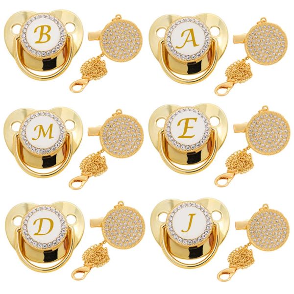 Accessori Lettera iniziale baby ciuccio e clip del ciuccio BPA gratuito 26 lettere Nome silicone capezzolo oro oro bling neonato fittizio solo