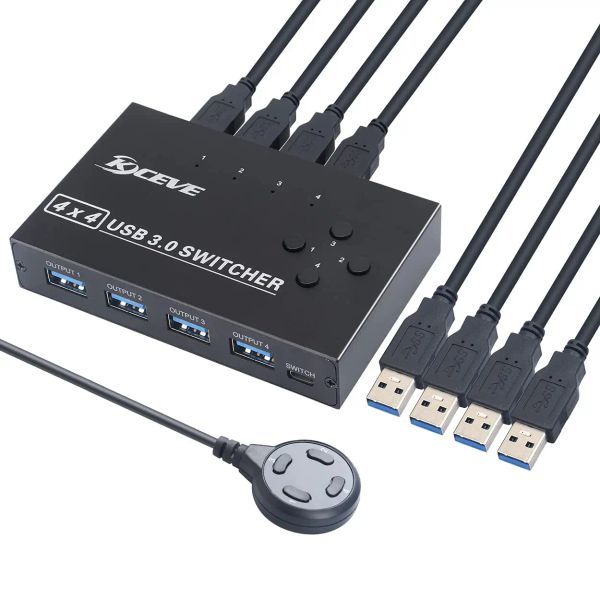 Steuerelemente KCEVE USB 3.0 Switch, USB Switch Selector 4 Computerfreigabe 4 USB -Geräte KVM Switcher -Box für Freigabedrucker, Maus, Tastatur