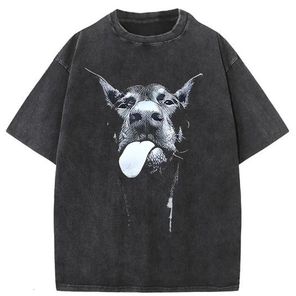 Erkekler gotik mektup köpek baskılı tshirt hip hop sokak kıyafeti punk yaz vintage büyük boy tişörtler üstleri erkek giyim 240418