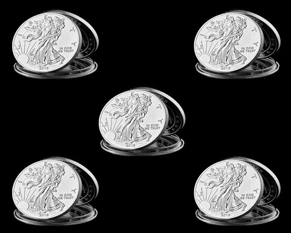 5pcs 2013 Estátua Americana de Liberty Eagle Badge Craft Silver Plated Coin 40mm x 3mm Coleção Presente Decoração Home Decoration7385292