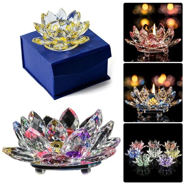 Titulares de vela 7 cores Crystal Glass Lotus Flower Tea Light Holder Budista
