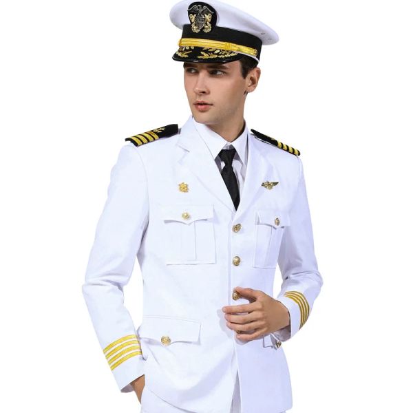 Suits Captain Seaman Profesyonel Üniforma Güvenlik Koruması İş Giyim Kostümü Takım Pilot Gemi Sailor Performans Ceket