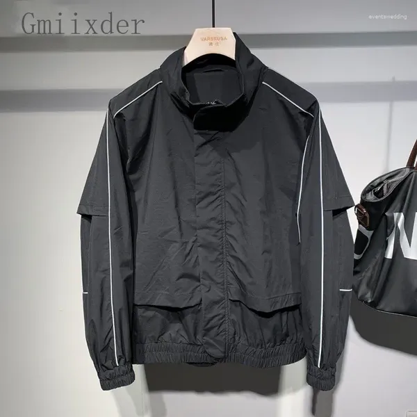 Jackets masculinos tendência japonesa Reflexivo Contraste Color Stand Collar Casque 2024 Spring Spring Loose Casual Design Estética Chic