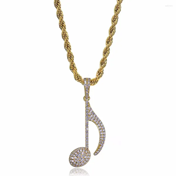 Подвесные ожерелья полная CZ Pave Bling Out Musical Note Gold Silver Color Maper Material Men's Hip Hop Rapper Jewelry Jewelry