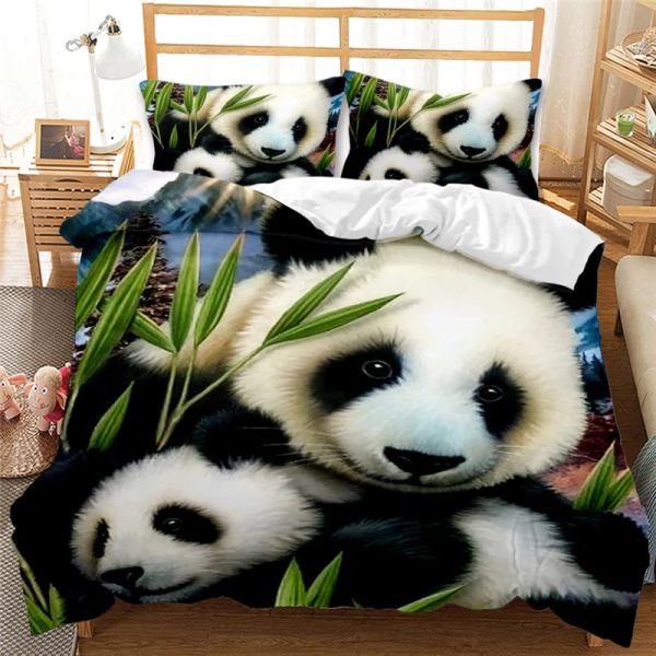 Set di biancheria da letto di tigre panda set 3d marsupi di animale stampato gemello gemello piena regina king doppio uk singing dimensioni da letto cuscino in lino