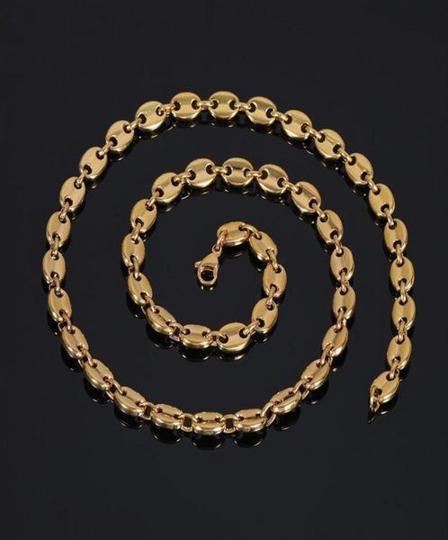 1824 polegadas Hip Hop Handcuffs Colar de corrente de aço inoxidável 18K Colar de grãos de café com banheiros de ouro de 18k Chain Colar28276765024