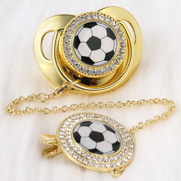 Accessori ciucci neonati bling oro ciucini clip calcio vendere baby ciucini perforatore play brow spot su chupetes de lujo