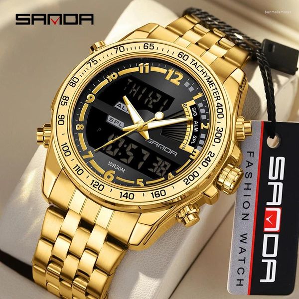 Relógios de pulso Sande top Luxo de luxo Original Sports Watch For Men Quartz Aço impermeável Display Display Militares Relógio Relogio Masculino