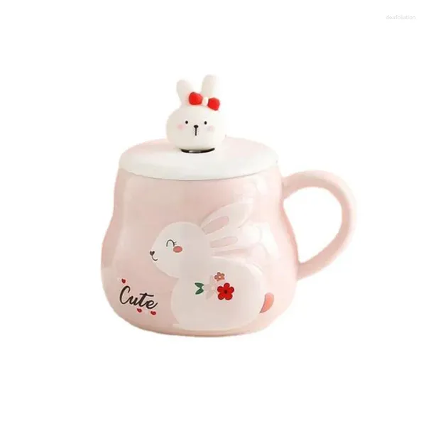 Canecas desenho animado porcelana alívio rosa handgrip copo caneca de café da manhã leite de leite water drinkware de cozinha 440ml