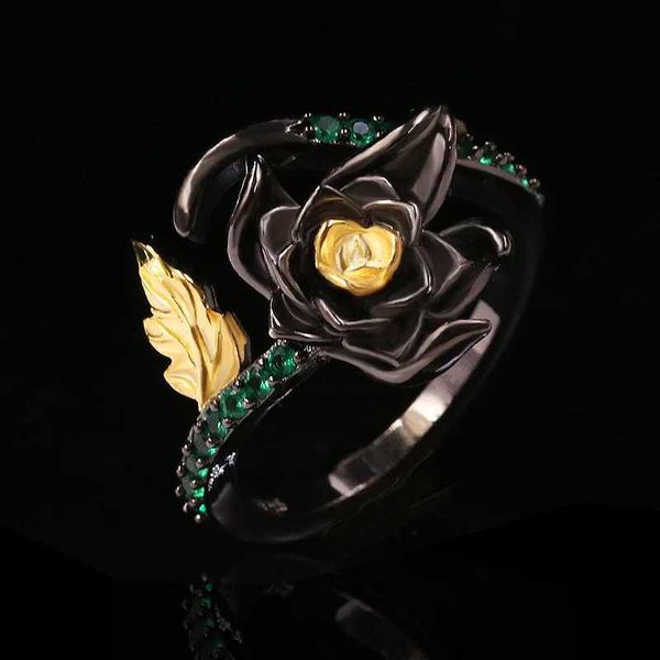 Bandringe exquisite Daisy Blume für Frauen Retro schwarz Gold Barock Perlenzweige Vintage Ring Itely Schmuck Geschenk H240425