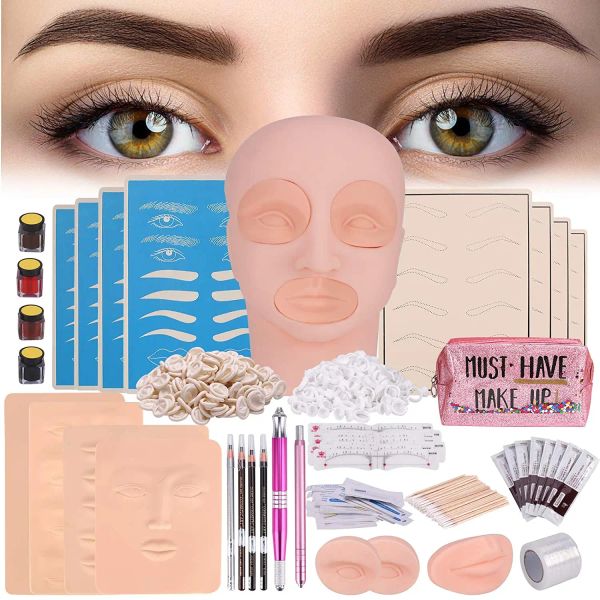 Kits Professionelle Make -up Beauty Eyebrow Microblading Kit flache Mannequin -Kopf -Lippen -Make -up mit Augenbrauenklingen -Schönheits -Kit Set