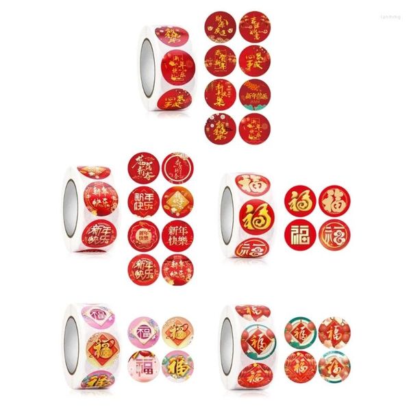 Wrap regalo 500pcs/rotolo 2024 Adesivi Fu cinesi Cartoon Happy Year Seal Etichette per la goccia fatta a mano