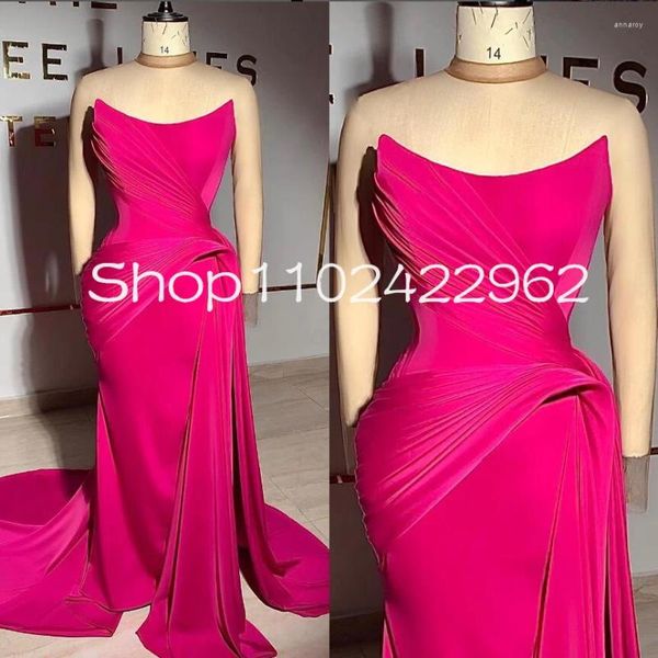 Partykleider Fuchsia Pink African Evening Rezeption Rüschige Rüschen trägerloser Aso Ebi Black Girl Prom Birthday Anlass Kleid