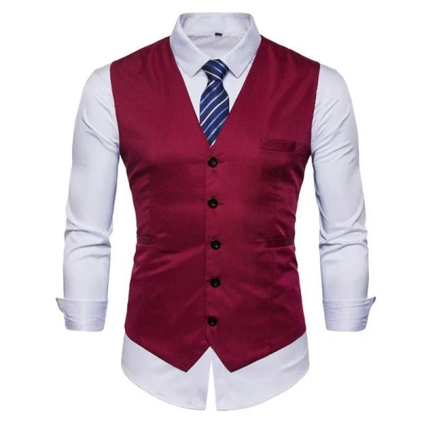 Vests Classic Men's Solid Color Business Casual Slim Vest Suit Formal Colot Coloque Macho Male Tuxedo colete social