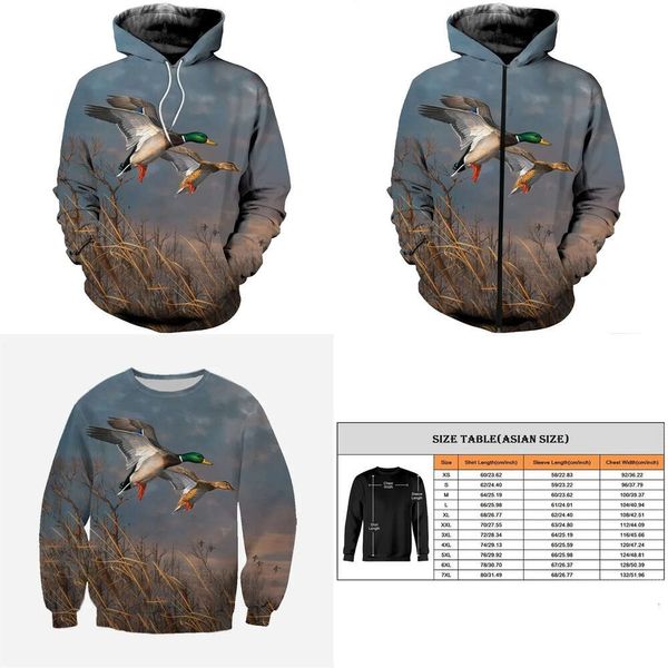 Nakliye Damlası 3D Baskılı Hayvan Ördekleri Hoodies Moda Erkekler Sweatshirt / Zip Hoodie Unisex Sıradan Hoody Sakat Sokak Giyim 201020