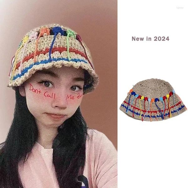 Bonetes de gancho de gancho de algodão de algodão Fosco de malha feminina Caps Spring e Summer Viagem Versátil Coreano Show Face Small Bucket Hat Hat