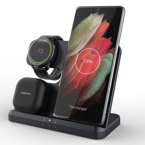 3 in 1 15W drahtloses Ladegerät Schneller Ladedockstation Ständer für Samsung S24 S23 S22 S21 S20 Ultra Flip Fold Galaxy Watch 5 4 Klassische 3 Active Gear S3 S3 Sport Buds 2 Pro Live