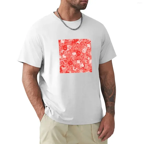 Erkek Polos Yaşayan Mercan Vintage Güller Çiçek Desen T-Shirt Sevimli Giysiler Erkek Grafik Tişörtler Büyük ve Uzun
