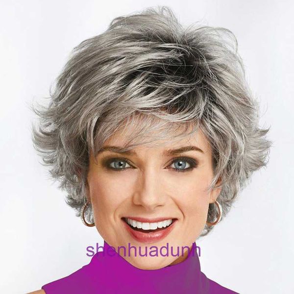 Парики Wigs Women Human Hair Wig Sestrols Share Shork Short Curl Постепенный серый уклонный челк пушистый реверс