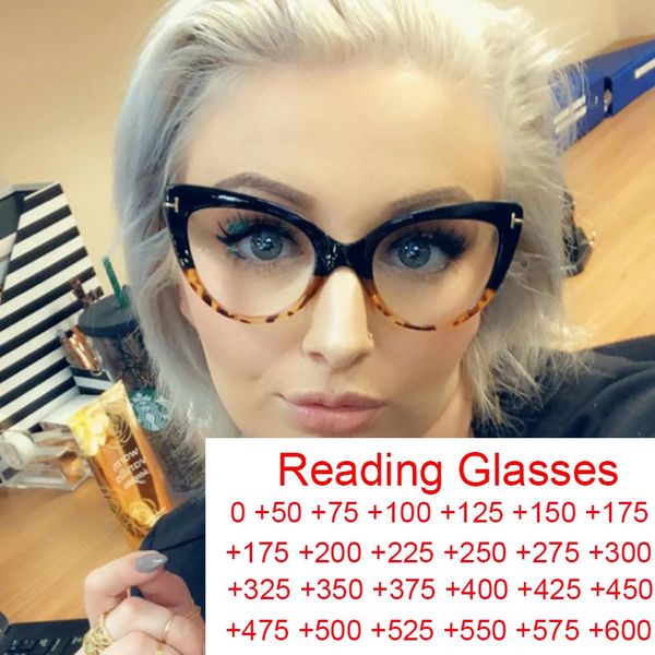 Brand di lusso Black Leopard Gat Eye Reading Glasses Women T Decorate Eyeceli vintage Presbyopia Eyewear femmina Uv400 240415