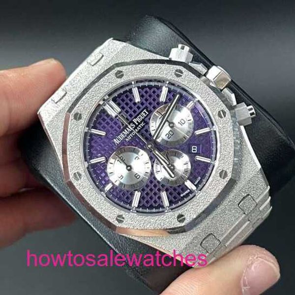 Luxo AP Wrist Watch Real Royal Oak Series 26331BC Platinum Purple Frost Gold Gold Limited Edition Masculino Fashion Leisure Business Sports Cronograph Mechanical Watch