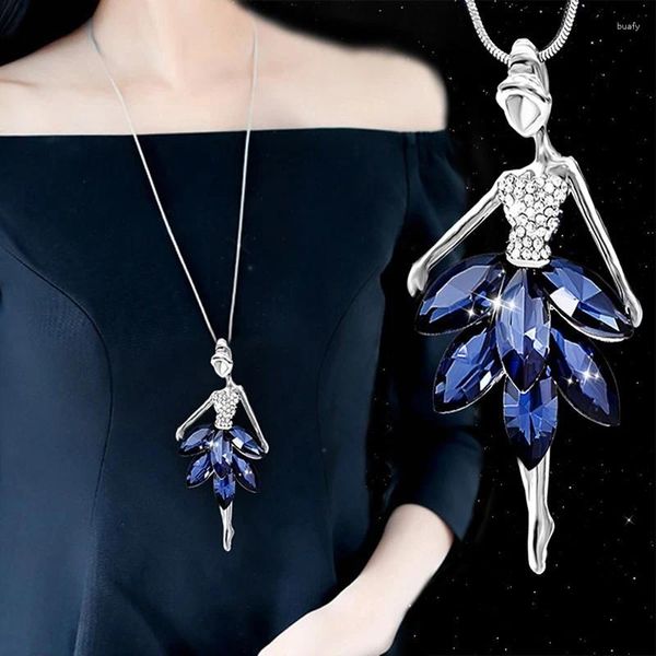 Anhänger Halsketten modische blaue Kristall Ballett Danz Girl Halskette Ballerina Klassische Farbverbindungskette Schmuck Schmuck