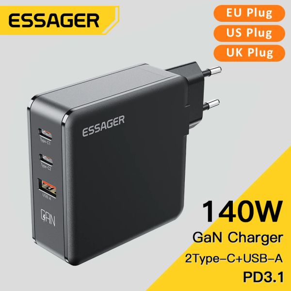 Chargers Essager 140W Gan USB Tip C Şarj Cihazı PD 3.1 QC Hızlı Şarj 4.0 3.0 USB C Şarj Cihazı MacBook Pro İPhone 14 dizüstü bilgisayar için hızlı şarj