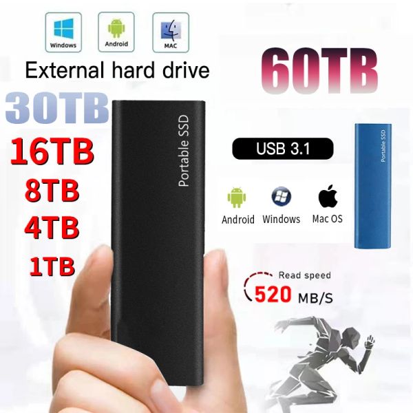 Caixas do disco rígido externo SSD portátil SSD 1TB de alta velocidade Drive Solid Drive USB3.1 TIPEC Disco rígido de armazenamento em massa para laptop/mac
